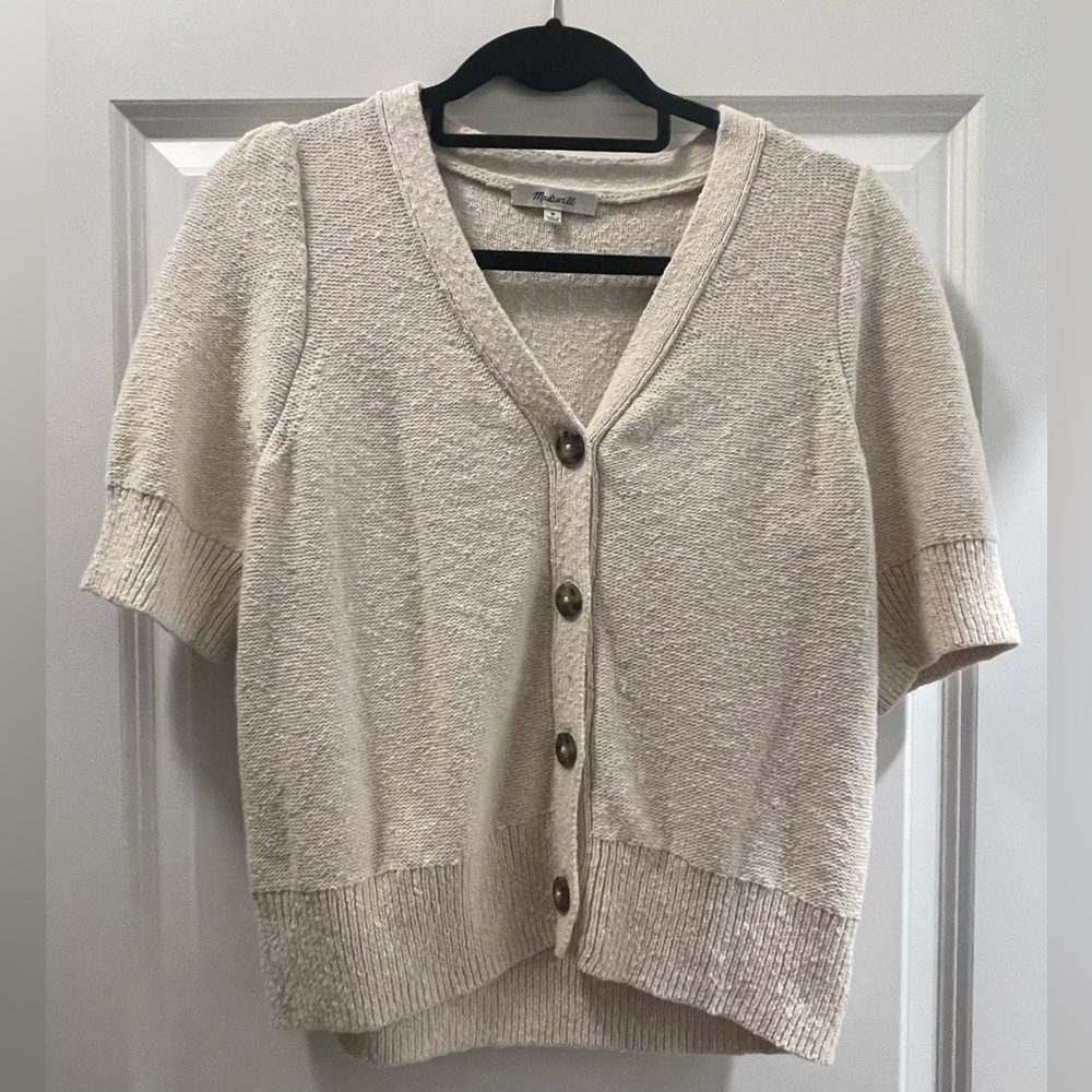 Madewell Cream Textured Knit Cardigan Sweater